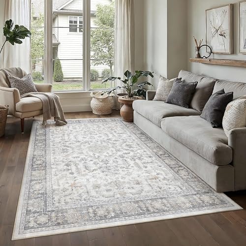 Waschbarer Grau Teppich Wohnzimmer 140x200cm Vintage Tepiche for Living Room kurzflor rutschfest Weich Retro Boho Blau Carpet für Schlafzimmer Küchen Büro Esszimmer Bedroom Berlin | Blaugrau