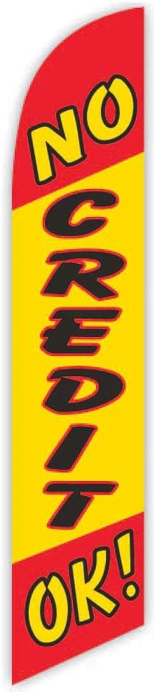 No Credit Ok! (Yellow/Red) Advertising Feather Flag 12ft - Replacement Flag Only (without Poleset)