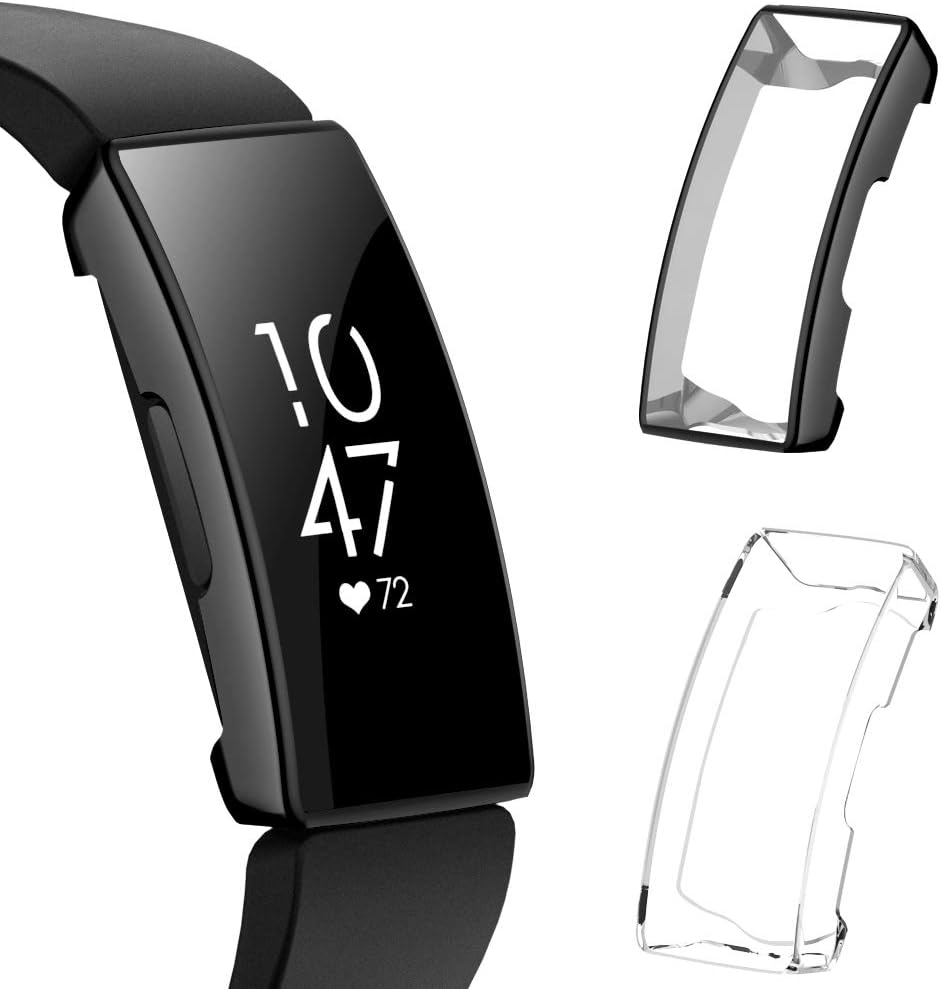 EZCO 2-Pack Screen Protector Case Compatible with Fitbit Inspire HR/Inspire (Not for Inspire 2), Full Coverage Soft TPU Case Protective Screen Cover Bumper Shell for Inspire HR Smartwatch