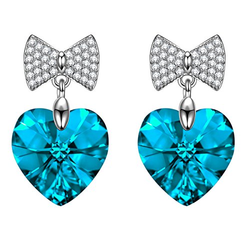 SIVERY Birthday Gifts 'Love Heart' Jewelry Women Stud Earrings with Crystals, Earrings for Women, Gifts for Mom, Blue