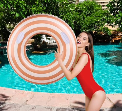 Large Striped Pool Floats- Inflatable Pool Floats for Adults- 2 Pack Striped Floaties Pool Tubes Swim Rings with Handles Inflatable Pool Float for Swimming Pool Party Adults (Orange, 90+120) by Yuokwer - Image 7
