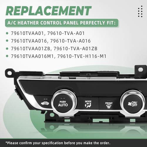 VORGENS A/C Climate Heather Control Module Panel, HVAC Temperature Control Switch Fit for 2018-2023 Honda Accord 10gen #Replace 79610-TVA-A01 79610-TVE-H116-M1 79610-TVA-A016 79610TVA A01ZB