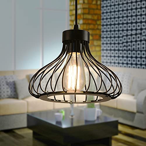 Country bird cage droplight E27 suspension rétro industriel fer noir - 5