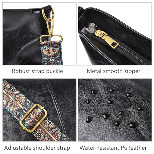Image of Fashion Hobo Bags for Women Vegan Leather Crossbody Bag with Guitar Strap Shoulder Purses and Handbags
