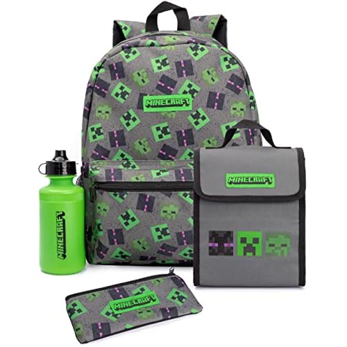 Minecraft Mochila Set Niños 4 Piezas Villanos De Almuerzo Botella De Agua