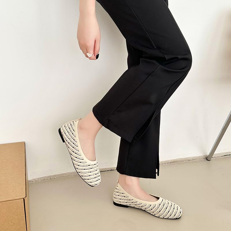 Image of RVROVIC Women's Knit Square Toe Ballet Flats, Slip‑On Casual Flat Shoes