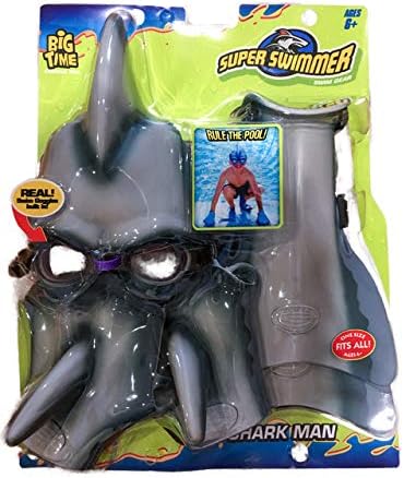 SHARKMAN Super Swimmer Shark Swim Gear for Kids Great White Mask with Built-in Goggles, Dorsal Fin, Flippers & Web Gloves NEW Improved Straps & Buckles Fun Costume Pool Toy Ages 4-12