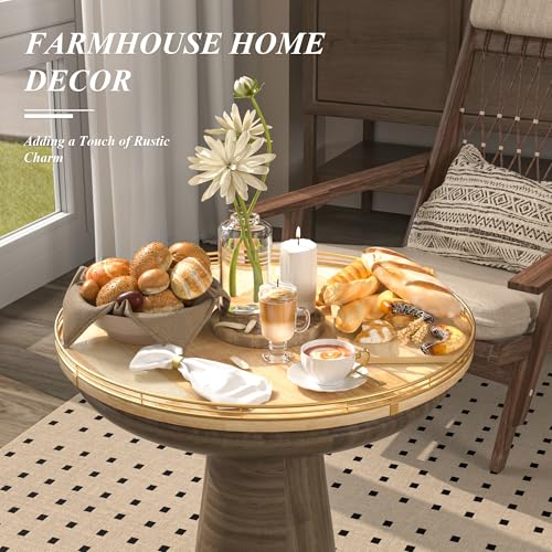 Image of 21-Inch Wooden Lazy Susan Turntable - Premium Oak & Iron, Extra Large Rotating Serving Tray for Dining Table, Kitchen Countertop, Farmhouse Decor, Spice Rack, Charcuterie & Entertaining