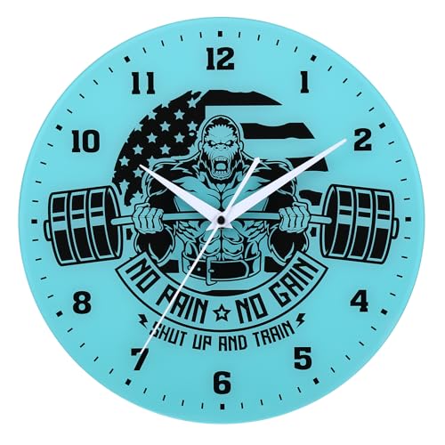 12 Inch Gym Wall Clocks with US Flag and Muscular Gorilla Workout Dial, Silent Clock Movement and Battery Operated, Great Home Gym Wall Decor and Nice Gifts for Fitness Coach