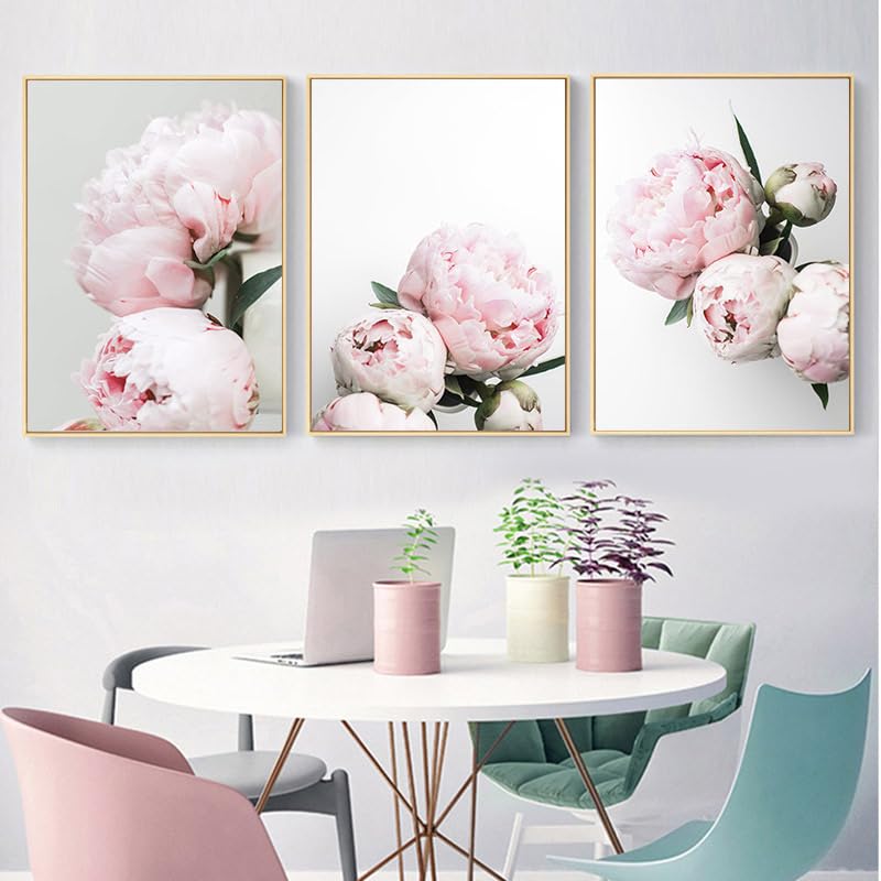 AdoDecor Wall Paintings Pink Peony Flower Prints Wall Canvas Prints Nordic Blush Floral Botanical Poster Pictures for Living Room(Unframed)