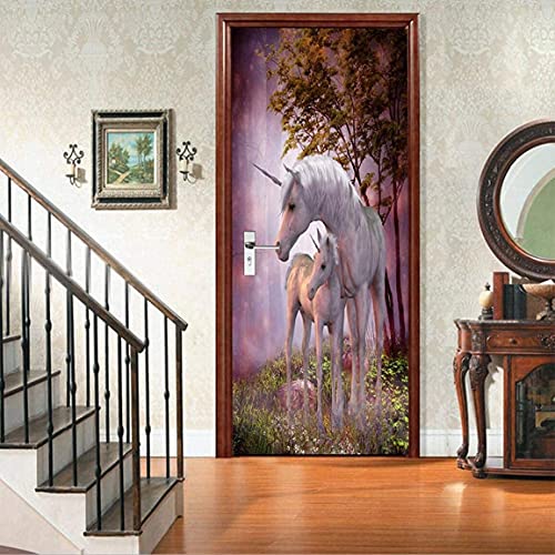 Misssixty Door Sticker, 3D Unicorn Door Mural Decals Wall Murals Wallpaper Vinyl Removable Stickers For Diy Home Decor Poster Decoration 30.3" X 78.7" #TOP1