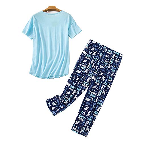 Image of Women Plus Size Pajama Sets Summer Cotton Sleepwear Tops with Capri Pants Pj Sets Fun Prints Pajama Sets