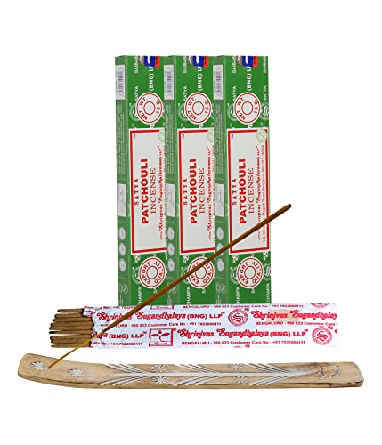 Satya Patchouli Incense Sticks, Satya Bng (Bangalore) Insenses 15Gmx3 Pack (45 Gms) With Raajsee Incense Holder Bundle, Satya Nag Champa Natural Incense #TOP2