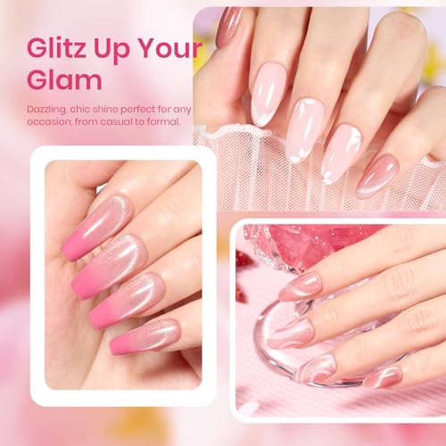 Image of Beetles Pink Cat Eye Gel Nail Polish - 15ML Gel Polish Light Shimmer Glitter Gel Polish with Magnet Soak Off UV Spring Encounter Nail Art Design Manicure Gifts for Women
