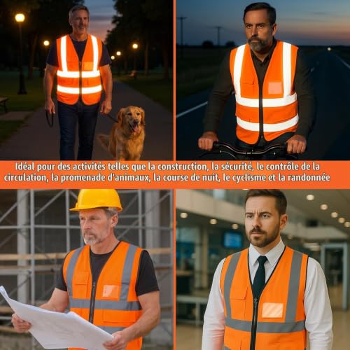 ZFRITP 1PCS Gilet De Sécurité Réfléchissant Haute Visibilité,Gilet de Sécurité,Vêtements Travail Directeur Exécutif Veste Zip Brace Sécurité Téléphone Mobile Titulaire D'identité De Poche 3D. – vue 5
