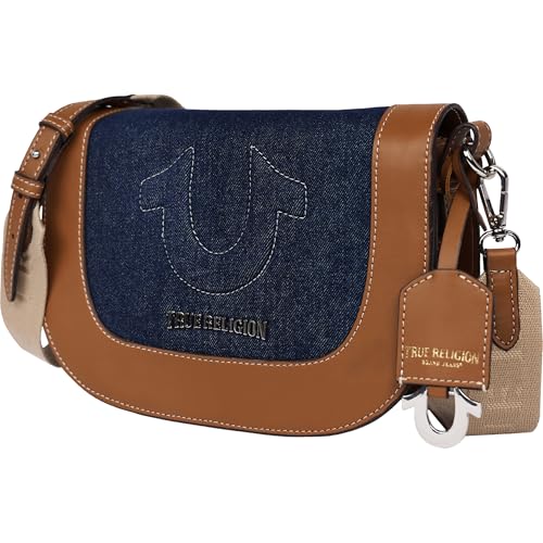 True Religion Denim Raised Horseshoe Crossbody Flap Bag, Denim