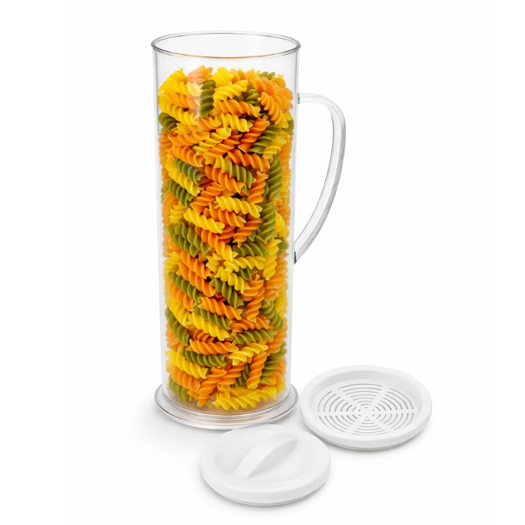 Express Pasta Cooker 1.75L, Tall Thermal Cooking Jug with Draining Lid, Quick Cook No-Stove Pasta Maker, 31.5 x 10.5 cm, Easy-Pour Strainer Pot for Pasta, Veg & Hot Dogs
