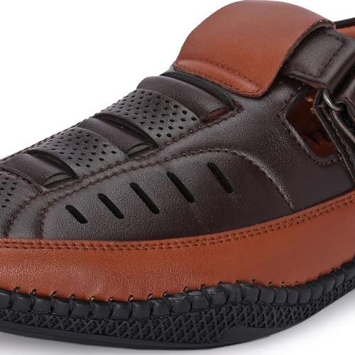 Image of Centrino Men's Fisherman Sandals | Cushioned Insole & Hook & Loop Straps | Trendy Sporty Design with Premium Upper | Closed-Toe Sandals for Travel & Walking (6618)