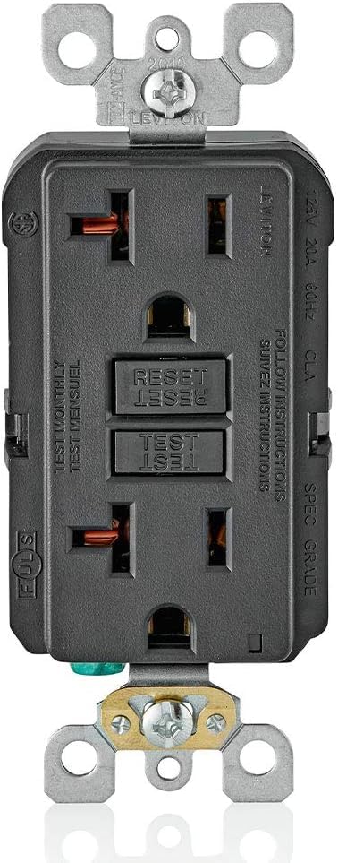 Image of Leviton GFCI Outlet, 20 Amp, Self Test, Non Tamper-Resistant with LED Indicator Light, Protection from Electric Shock and Electrocution, GFNT2-E, Black (Pack of 10)