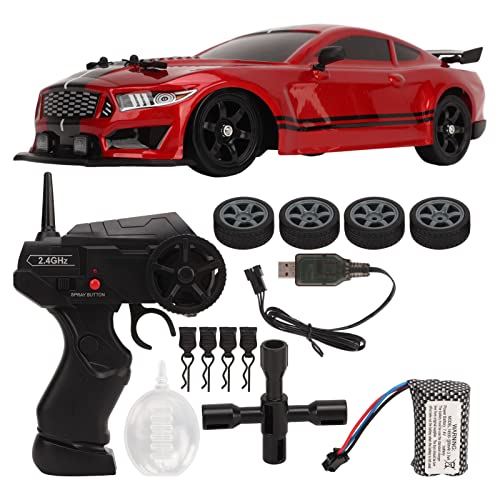 RC Drift Car, 2,4 GHz Fernbedienungsauto Hochgeschwindigkeit Fernbedienungsautos Fahrzeug mit LED -Leuchten Zwei Batterien und Drift -Reifen Rennsport -Spielzeugautos für (Einzelbatterie)