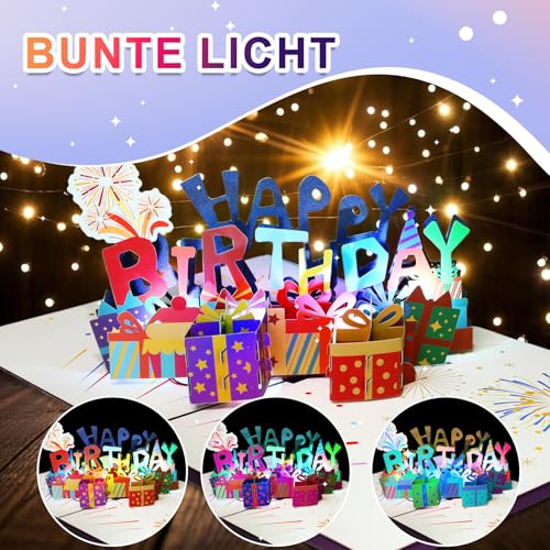 LIHAO Geburtstagskarte Frau mit Musik und Licht Geburtstagskarten Pop Up Karte Geburtstag Mann Happy Birthday Geschenk Bunt