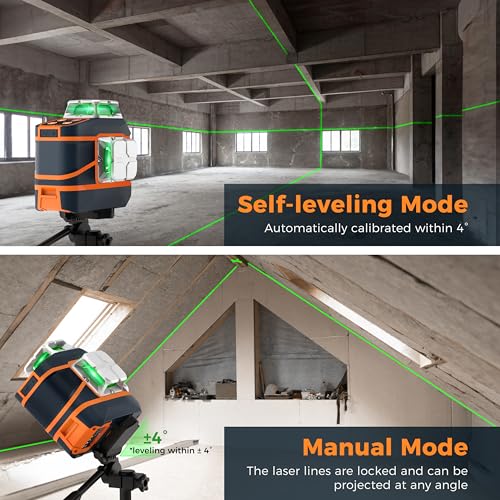 Image of CIGMAN Laser Level CM-801 Laser Level Self Leveling 3x3603D Green Cross Line for Decoration and Picture Hanging with Two Rechargeable Batteries, Remote Controller and Magnetic L-Shaped Bracket