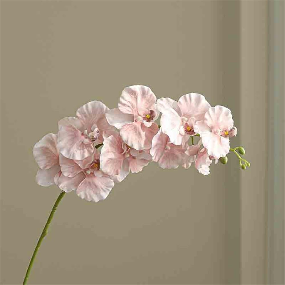 Fiori artificiali Singolo fiore di simulazione di Phalaenopsis rosa, singolo fiore finto con vaso in ceramica for soggiorno Fiore finto
