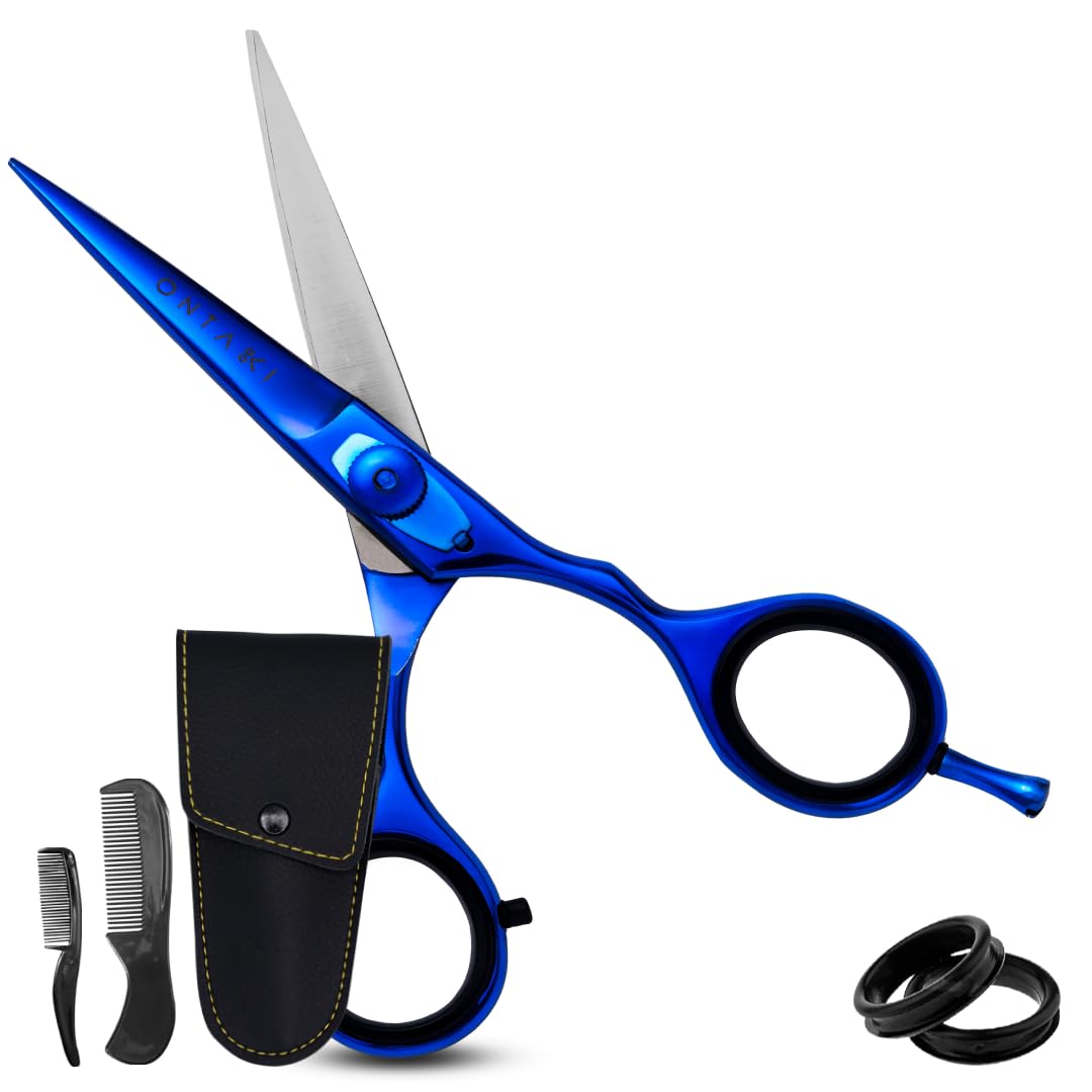 Ontaki Japanese Steel Beard & Hair Scissors - Safe Rounded Tips & Mustache Comb - Ergonomic Grip Beard Scissors for Men - Professional Craftsmanship