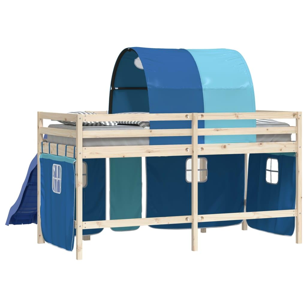 VidaXL Vorhänge Set für Hochbett Spielbett Kinderzimmer, Bettvorhang mit Tunnel, Blau Polyester
