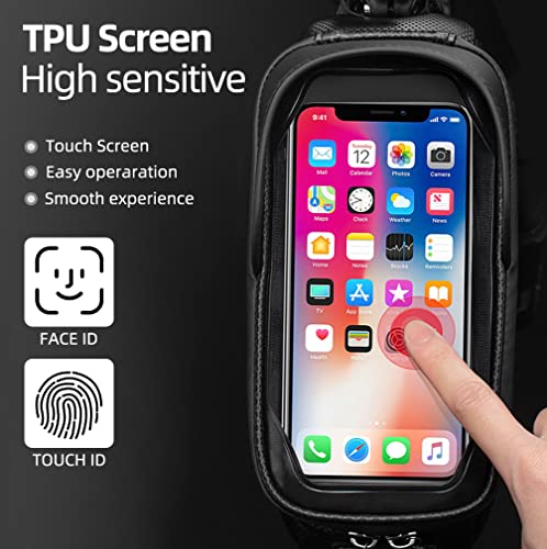 Rockbros Bike Frame Bag Waterproof Top Tube Bike Bag Large Storage Touch Screen Bike Cell Phone Holder Suitable For Iphonex,11,12,13,14 Below 6.4" #TOP1