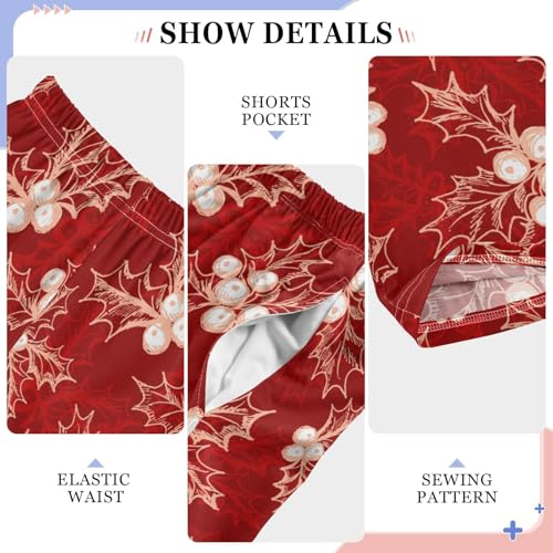 ZZXXB Berry with Holly Leaves Boys Long Pants Soft Trousers Elastic Waist Kids Lounge Bottoms with Pockets S-XL4