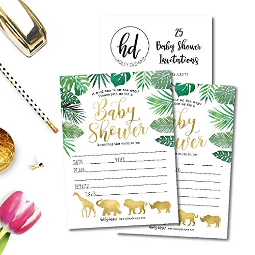 25 Safari Baby Shower Invitations, Sprinkle Invite For Boy Or Girl, Gender Neutral Reveal Jungle Animal Theme, Cute Printed Fill Or Write In Blank Printable Card, Coed Twin Party Stock Paper Supplies #TOP2