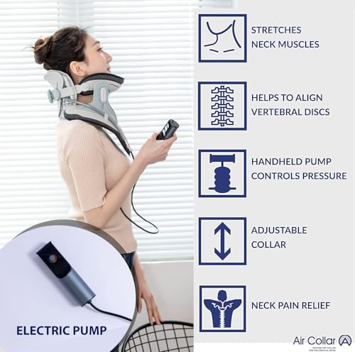 Image of Neck Traction Device by Air Collar - Neck Stretcher - Cervical Traction Device - Neck & Shoulder Pain Relief - Stretcher Collar for Improved Spine Alignment (2nd Gen Electric Pump) - See Size Chart*