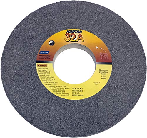 Norton 10 Inch Diameter Type T-1 Vitrified Straight Grinding Wheel, 3 Inch Arbor, 3/4 Inch Thick, I Hardness, 46 Grit, 32A Grain Structure