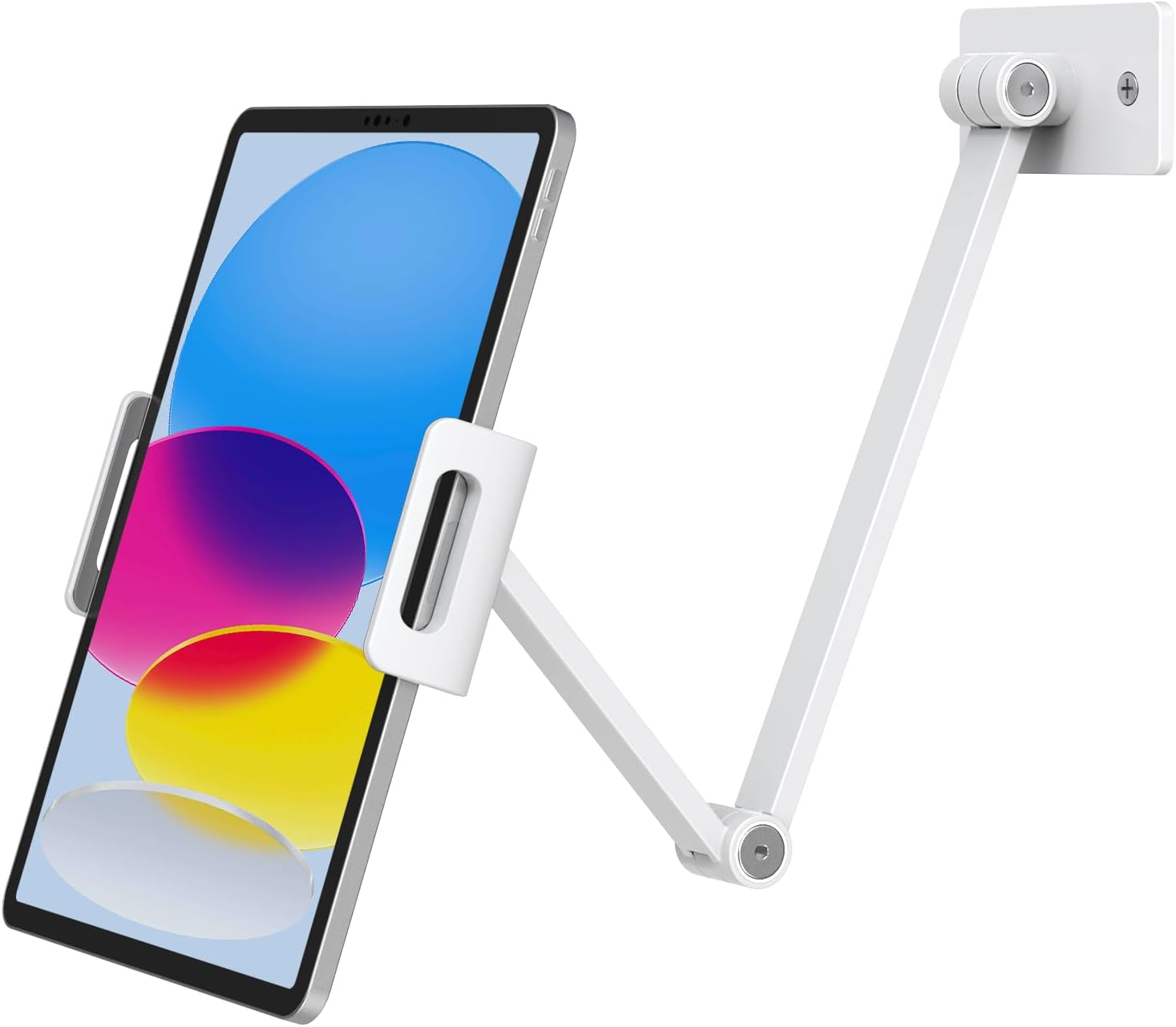 BEWISER Adjustable Tablet Wall Mount Holder, Swivel 360 Rotating, Compatible with 4.7-12.9 inch Devices, High-Grade Aluminium Alloy, White