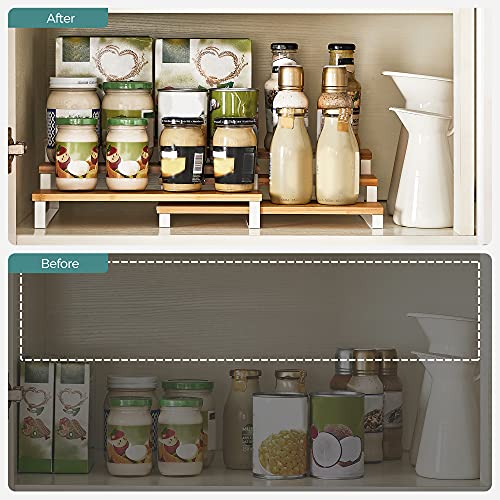 Image of SONGMICS Display Risers, Set of 2 Engineered Wood Perfume Organizer Stand, 3-Tier Cupcake Stand Holder, Spice Rack, Shelf Risers for Figures, Dessert Shelves, Natural Beige and Cloud White UKCS016N02