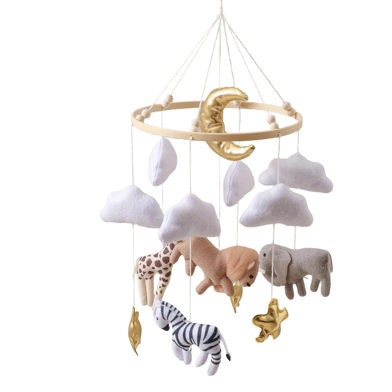 GOODMOM Baby Mobile for Crib,Jungle Mobile, Boho Nursery Decor Gender-Neutral Crib and Ceiling Mobile Hand-Crocheted Mobile for Baby Mount Unisex (Elephant Giraffe Leopard Zebra Moon Clouds)