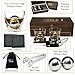 Whiskey Stones Gift Set for Men - 2 King-Sized Chilling Stainless-Steel Whiskey Balls - 2 XL Whiskey Glasses, Slate Stone Coasters, Freezer Pouch & Tongs - Luxury Set in Unique Pine Wood Box
