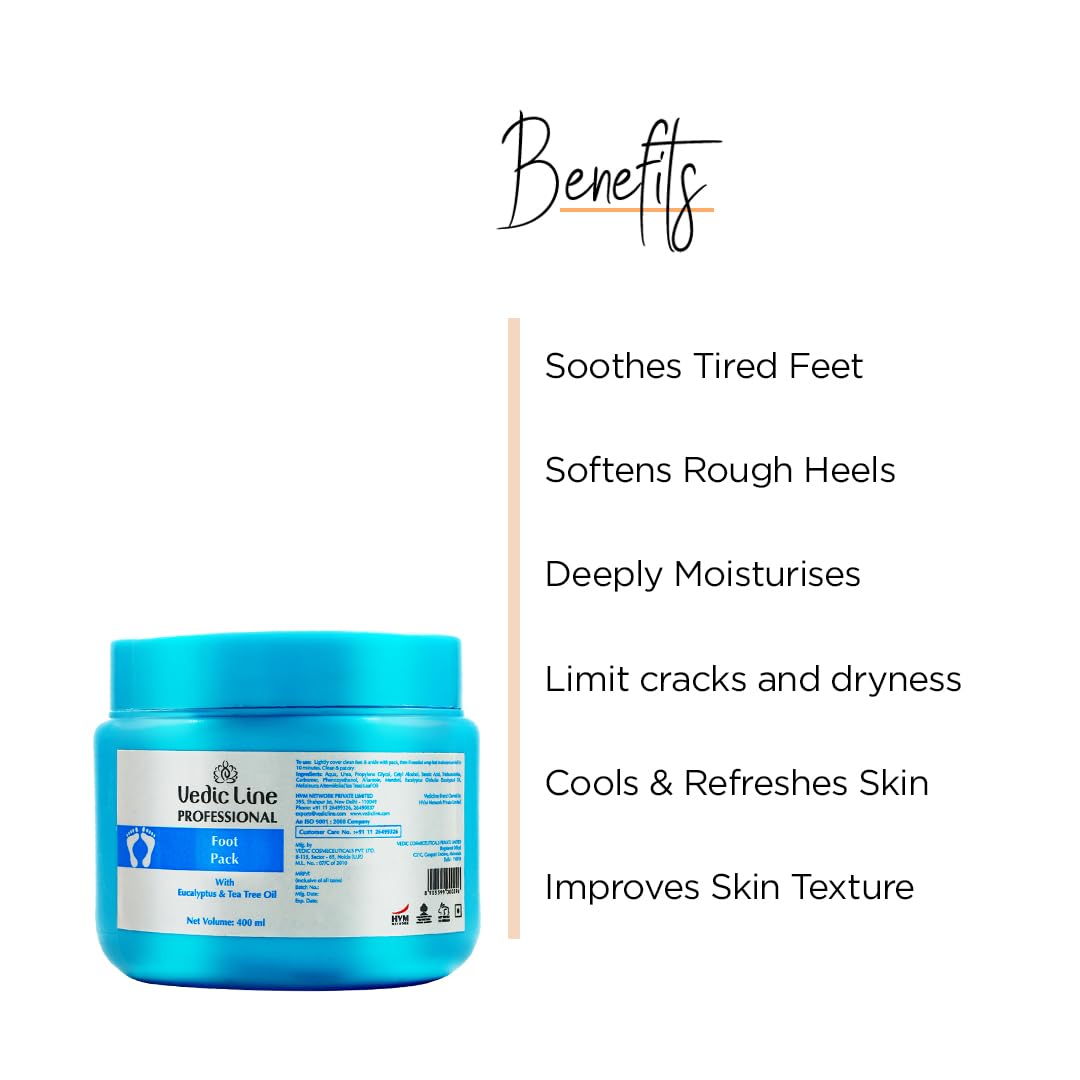 Vedic Line Revitalising Foot Pack, Reduce Roughness, Dryness With Tea Tree Oil & Eucalyptus Oil For Refresh Clean Feet, 400Ml