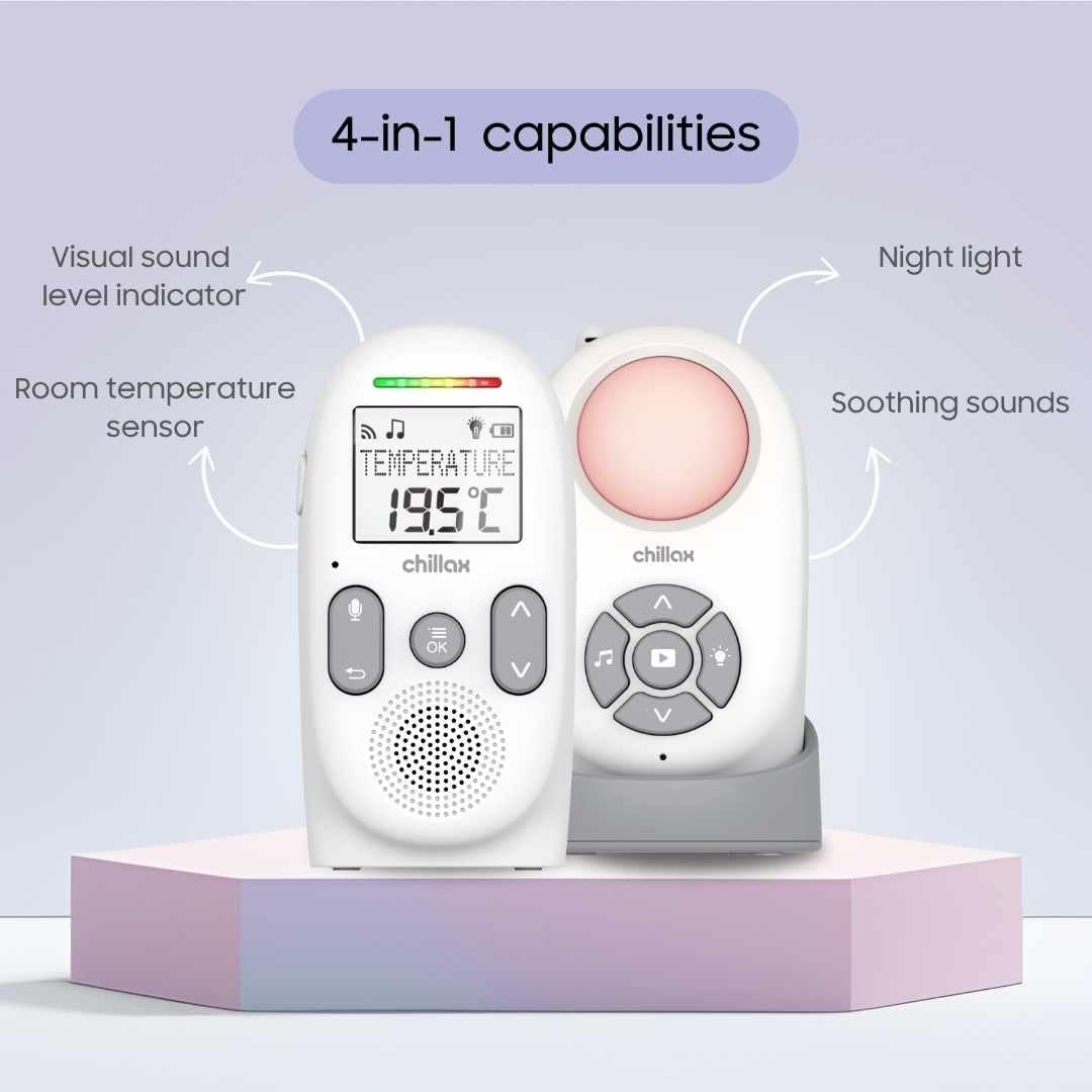 Chillax Baby 360 Audio Monitor | 4-in-1 Digital Baby Monitor with Night Light, Sound Machine, Temperature Sensor & Long-Range DECT 6.0 Audio | Portable, Rechargeable & Two-Way Talk