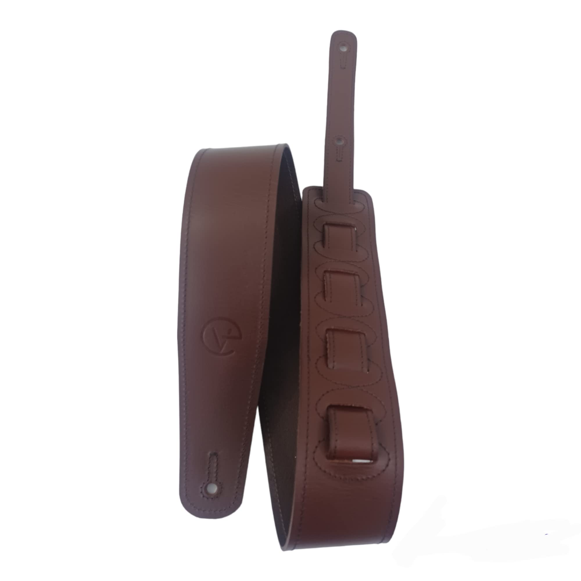 Leather Guitar Strap for BASS,ELECTRIC,ACOUSTIC,HEAVY GUITARS, 2.5 inch wide. Adjustable From 42 inches To 56 inches. Waxy Dark Brown color (VEG-0034)-image-1