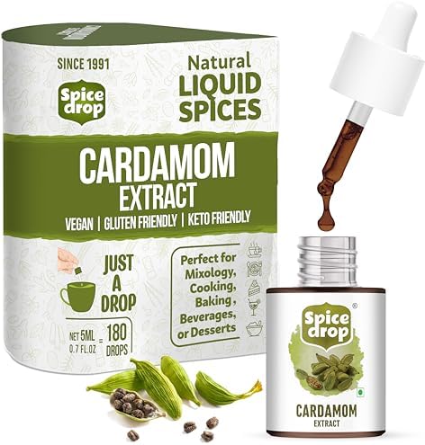 Spice Drop Cardamom Extract - Tea, Coffee, Cooking, Baking, Dessert | Rich Aroma & Authentic Quality | Pure Whole Green Cardamom Pod Extract | No Added Color or Preservative | Vegan | 5 ML (180 drops)