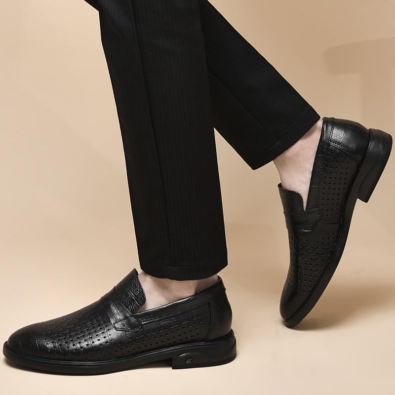 Men Breathable Hollow Oxford Dress Shoes Slip On Formal Tuxedo Casual Anti Slip Low Top Prom Comfortable(6.5) Black4