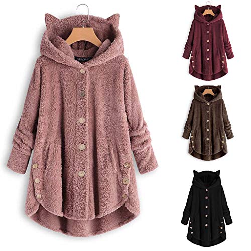 Women's Winter Coats Fuzzy Fleece Hoodies Coat Cute Button Up Bear Hoodie with Ears Pullover Sweaters with Pockets4