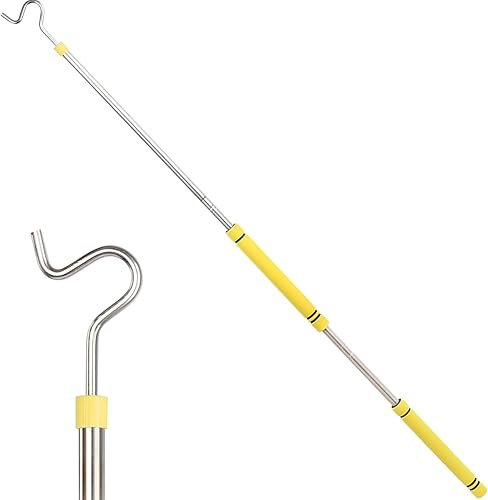 Poste de gancho para ropa, gancho de alcance para colgar ropa, luz y plantas extensibles de 35 a 50 pulgadas, hecho de tubo de acero inoxidable con