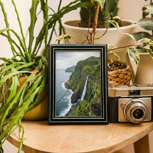 Image of Premium 5x7 Inch Black & Gold Photo Frame | Tabletop Display with Plexiglass Front | Perfect for Home Decor, Memories & Gifting