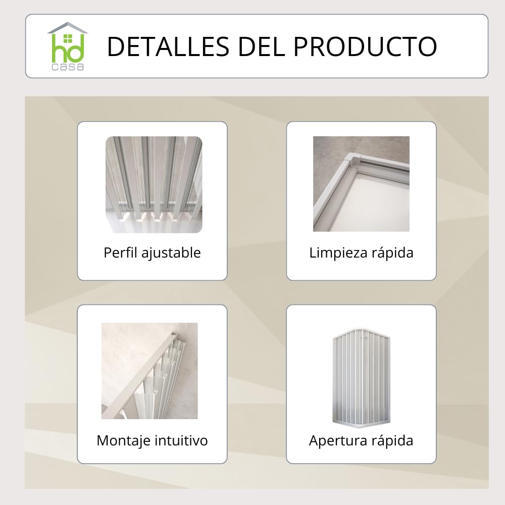 HD CASA Box Doccia a Soffietto in PVC Modello Paola, Anta Unica Reversibile Riducibile, Apertura Laterale con Profili Bianchi, Cabina Doccia Angolare Salvaspazio Made in Italy 70x70 x185h cm