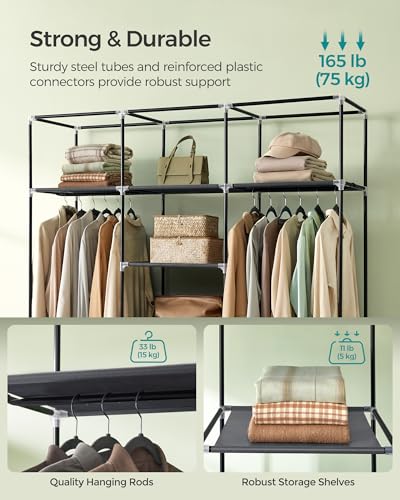 SONGMICS Canvas Wardrobe Bedroom Furniture Cupboard Clothes Storage Organiser Gray 175 x 150 x 45 cm RYG12G, Gery - Image 2