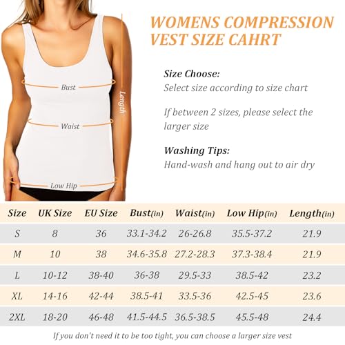 Kompressions-Tanktop für Damen, schlankmachende Kompressionsweste, formende Oberteile, nahtlose Shapewear-Weste, Tank-Tops, Bauch- und Taillenkontrolle, weiß, M