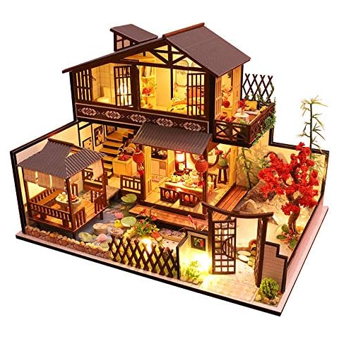 Kit de bricolaje para patio de estilo japonés en miniatura con luces LED Cover